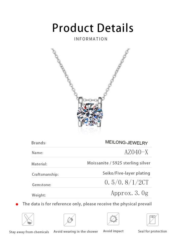 AZ040-X Luxury 0.8CT D Color Shiny Moissanite Diamond Pendant Chain for Women Party PT950 Platinum Necklace Engagement girl Fine Jewelry - Image 6