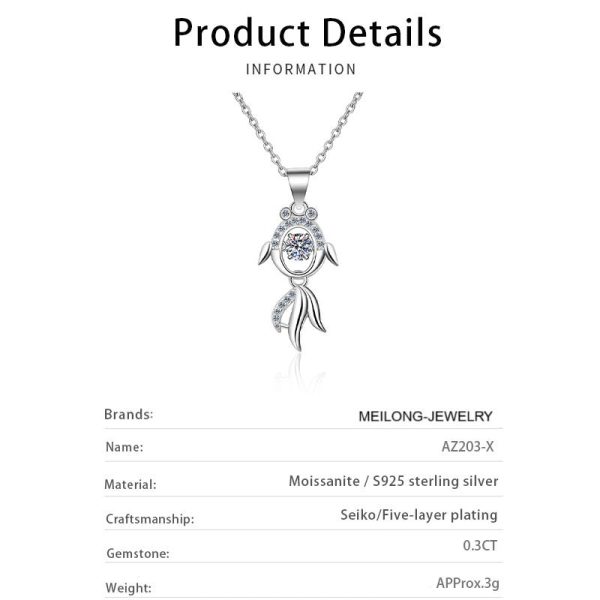 AZ203-X Platinum PT950 18K White Gold 0.3ct Moissanite Fish Necklace Pendant for Women Anniversary Gift Idea Jewelry - Image 6