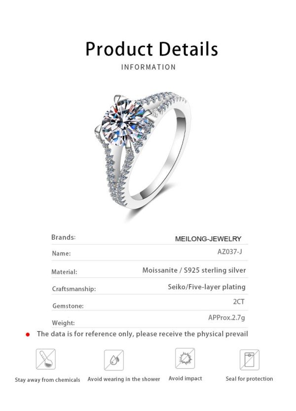 AZ037-J 925 Sterling Silver moissanite Rings women Shining crystal adjustable size Fashion party Couple Gifts engagement wedding Jewelry - Image 6