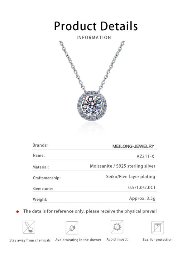 AZ211-X Certified Moissanite Necklace for Women 0.5-2CT VVS Brilliant Moissanite Diamond Halo Pendent Necklaces Anniversary Gift - Image 6
