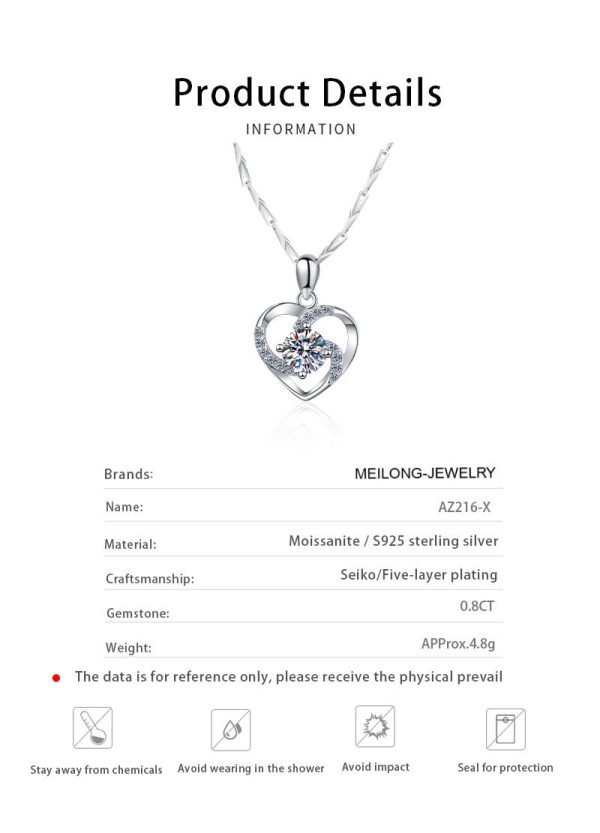 AZ216-X PT950 Female Heart-Shaped Lady Pendant Short Section Lockbone Chain Pendant Moissanite Diamond Necklace Factory Direct Wholesale - Image 6