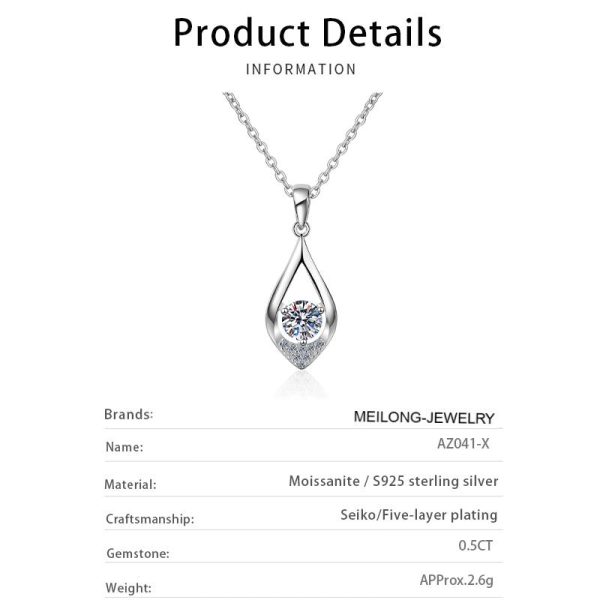 AZ041-X Designer Platinum PT950 Moissanite Necklace for Exquisite Women 0.5ct Dcolor Pendant Jewelry Wedding Sparkling Round Cut Diamond - Image 6