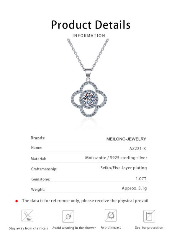 AZ221-X Fashion Trend Luxury Classic Moissanite Diamond-set 1ct Flower Necklace Women 925 Silver Party Charms Jewelry Gift - Image 6