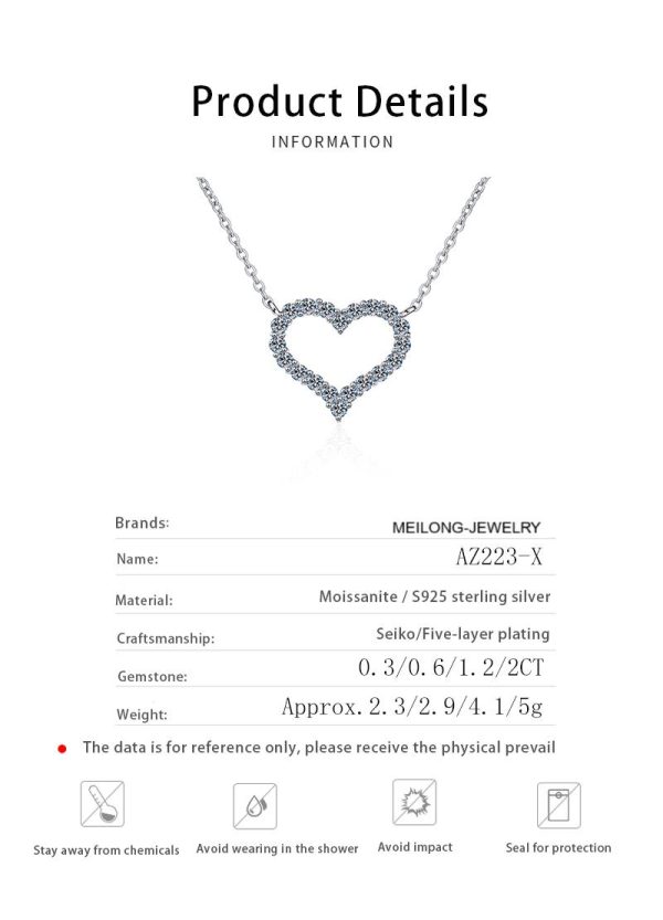 AZ223-X 18K Gold Pt950 Platinum Love-shaped Moissanite Pendant Trendy D Color Moissanite Necklace Women's Pendant - Image 6