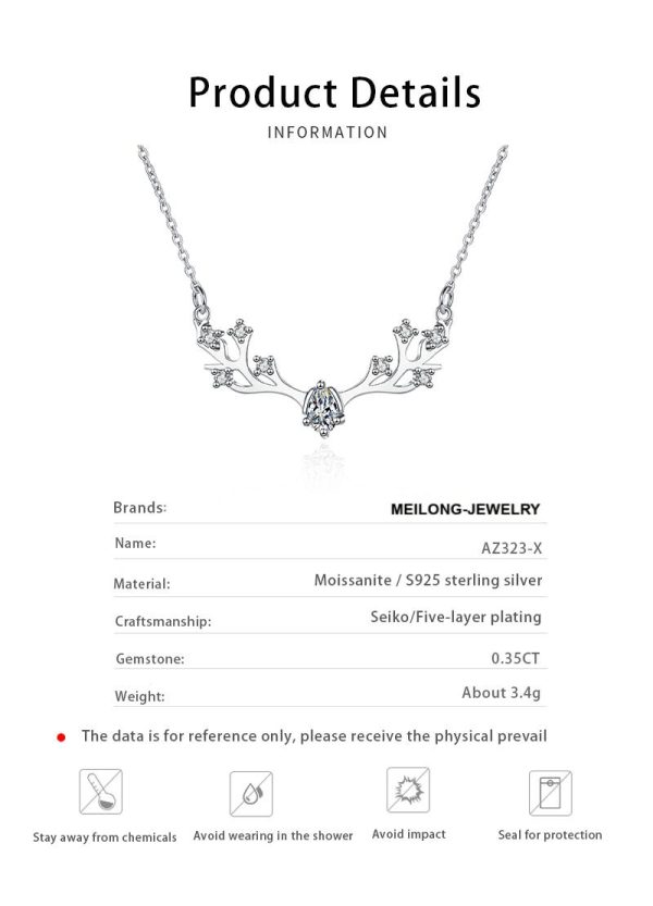 AZ323-X MoisaLuxe Official Store GRA Moissanite Plata Sterling 925 Silver Pendant Necklace Deer Antlers Clavicle Chain Jewelry Gift - Image 6