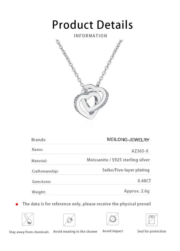 AZ365-X Sterling Silver Double Ring Love Necklace for Women Light Luxury Niche South Korea Clavicle Chain Diamond Pendant Gift to Girlfr - Image 7