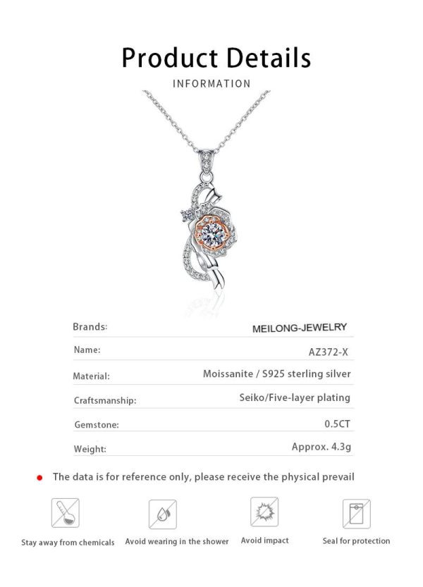 AZ372-X Birthday Gift 18K White Gold Necklaces for Women 0.5ct Moissanite Diamond Rose Flower Pendant Girlfriend Engagement Fine Jewelry - Image 6
