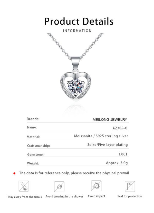 AZ385-X Certified GRA Moissanite Heart Necklace 1.0ct Women Gemstone S925 Silver Pendant Wedding Valentine's Day Gift Wholesale - Image 6
