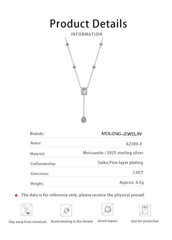 AZ389-X New 925 Sterling Silver Women Simulated Diamond Necklace Moissanite Pendant Necklace Wholesale Fine Jewelry Ins Style - Image 6