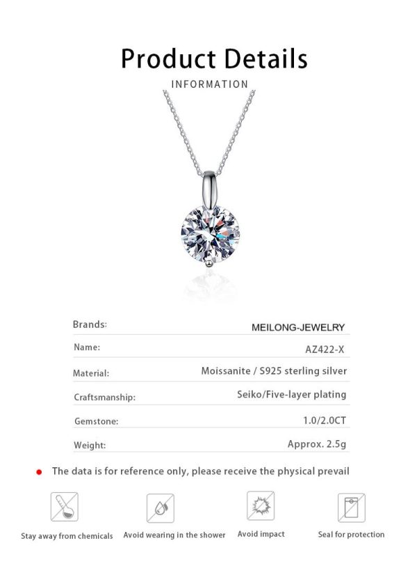 AZ422-X 18K platinum diamond pendant clavicle chain classic and simple 1 carat D color moissanite plated PT950 platinum necklace - Image 6