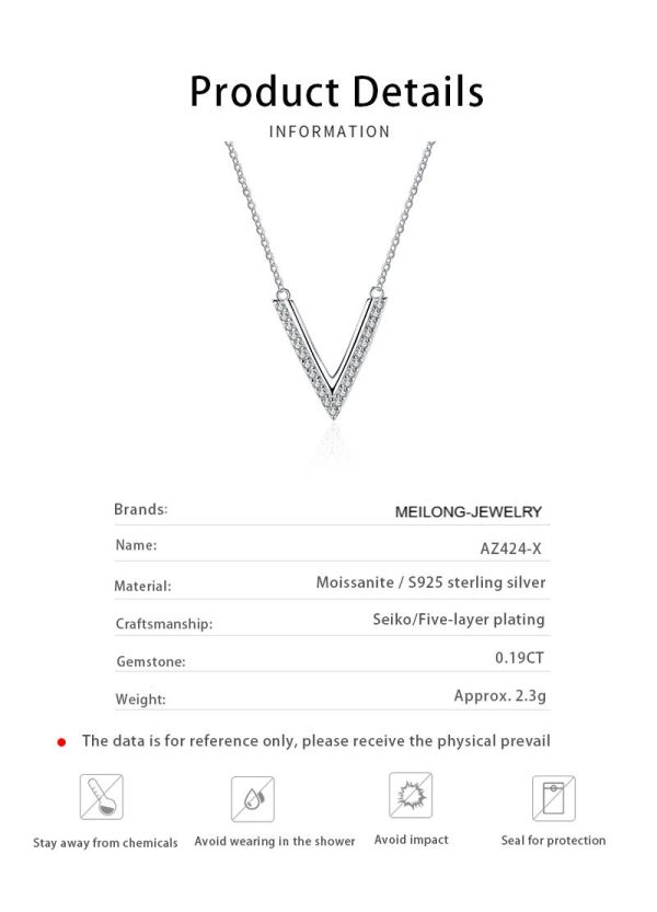 AZ424-X MoisaLuxe Official Store GRA Moissanite Plata Sterling 925 Silver Pendant V-shaped Micro-inlaid Necklace Clavicle Chain Items - Image 6