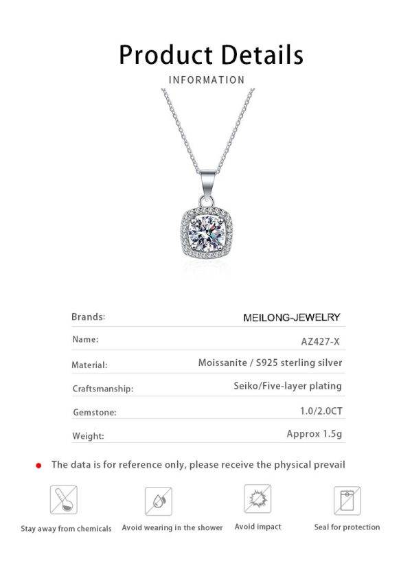 AZ427-X D VVS1 Moissanite Pandent Necklace for Women Sparkling Wedding Jewelry with GRA 925 Sterling Sliver Plated 18k Necklace - Image 6