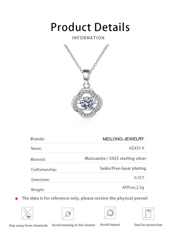 AZ435-X 0.3CT Artisan Floral Hollow Pendant S925 Silver Moissanite Chain Necklace Minimalist Style GBA Certified Free Gift Box - Image 6