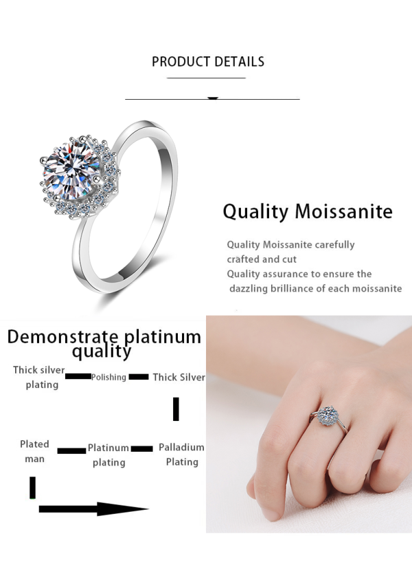 AZ016-J GRA Certified 1.0 Carat Moissanite Ring VVS1 Lab Diamond Solitaire Ring for Women Engagement Promise Wedding Bands Jewelry Gift - Image 7