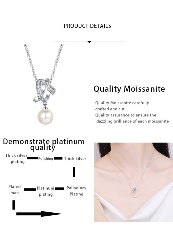 AZ507-X S925 Sterling Silver Clavicle Chain for Women Cross Design 8mm Flawless Pearl Moissaniter Women - Image 7