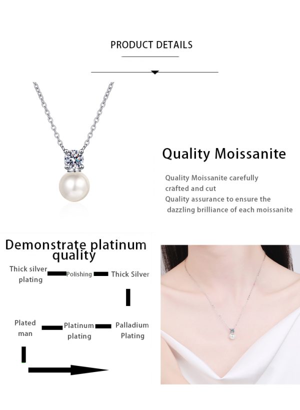 AZ509-X Classic White Gold 18K Luxury 0.5 Carat Real Moissanite Diamond Necklace for Women Wedding 8mm Pearl Pendant Natural Freshwater - Image 7