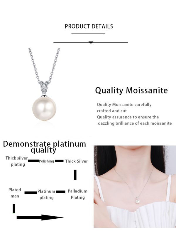 AZ518-X S925 Sterling Silver Collarbone Chain for Women 10mm Flawless Freshwater Pearl Moissanite Necklace for Women - Image 7