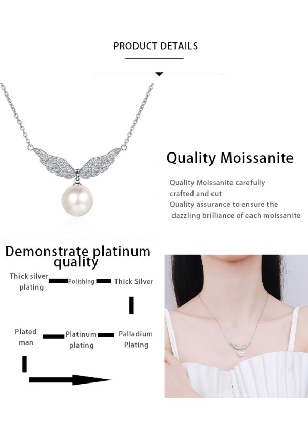 AZ520-X Cupid Heart Necklace Women's Light Luxury Romantic Angel Wings Collar Chain Moissanite Pearl Pendant female Engagement Gift - Image 7