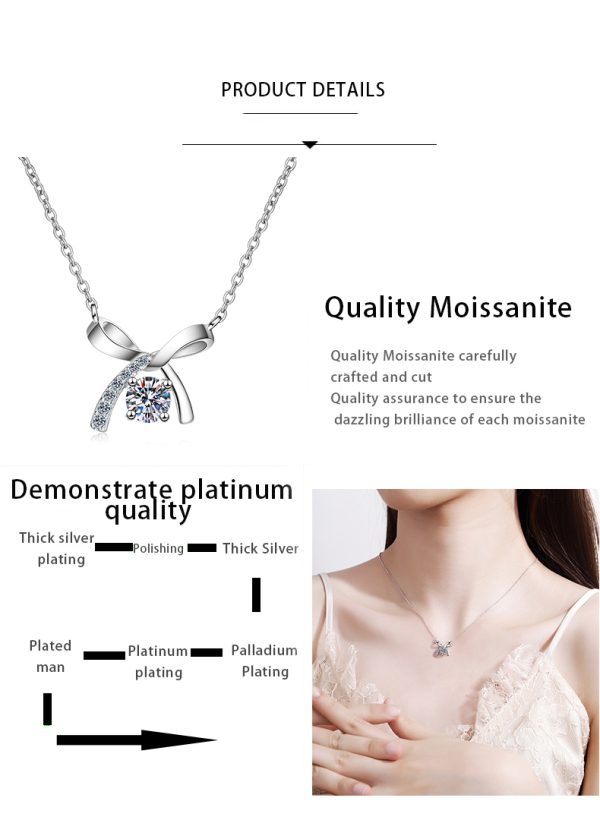AZ057-X Store Moissanite Plata Sterling 925 Silver Four-clawed Bow Moissanite Pendant Necklace For Women Jewelry Gift - Image 7