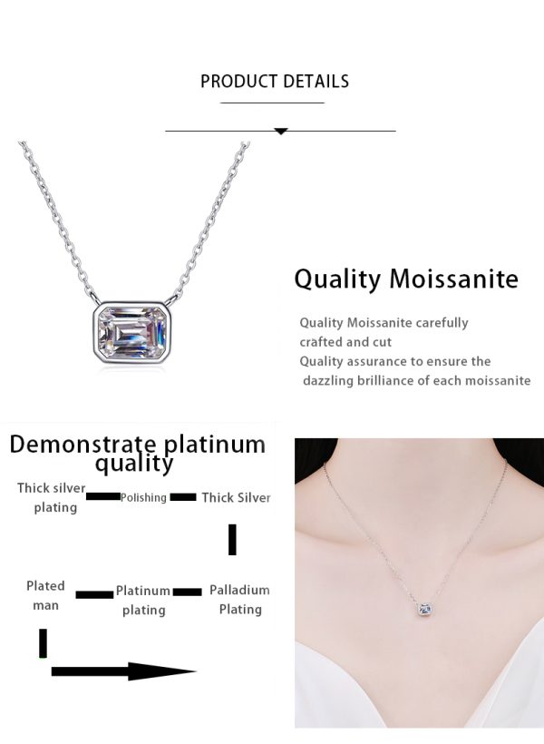 AZ696-X Fashion Trend Luxury Fine Simple Classic 1ct Moissanite Rectangle Necklace For Women 925 Silver Party Charm Jewelry - Image 7