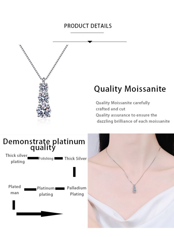AZ719-X 1.8 Carat 3 Stone Blue Green White Color Moissanite Pendant Necklkace For Charm Lady With Certificate Silver 925 Jewelry Gift - Image 7