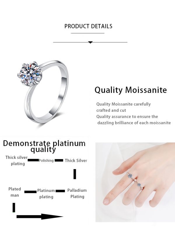 AZ148-J Never Fade Luxury Classic 18K White Gold Color Ring Solitaire 1 Carat Zirconia Diamant Wedding Band Women Jewelry Accessories - Image 7