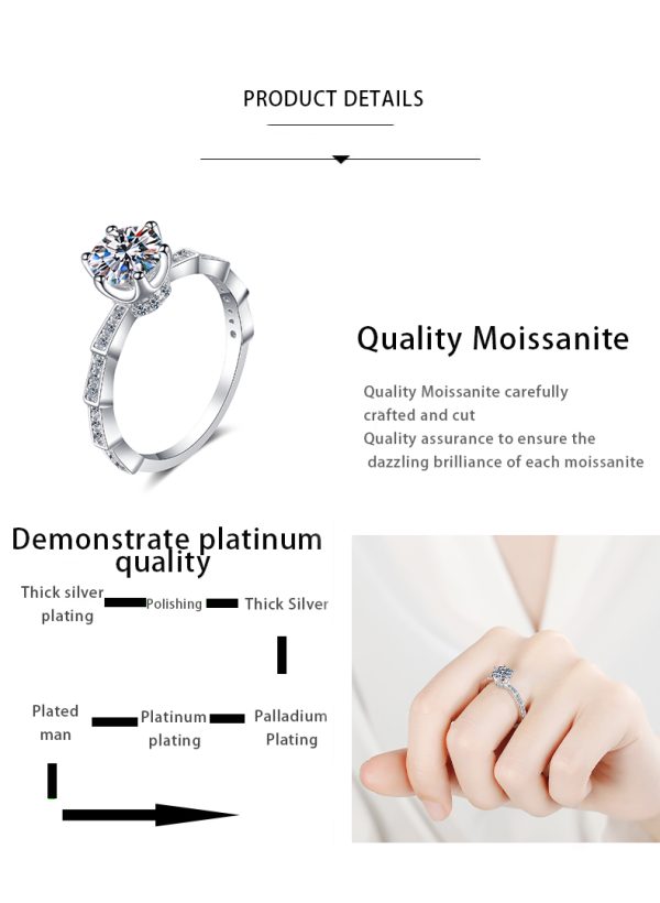 AZ156-J Fine Jewelry PT950 Platinum Rings for Women Engagement Moissanite Diamond 0.5/1/2Carat Girlfriend Birthday Gift Wedding Band - Image 6