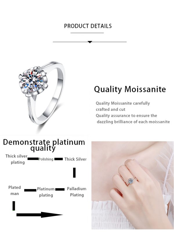 AZ215-J Moissanite  Engagement Ring Open Ring Men and Women Models Pair Ring Classic Six-claw Couple Pair Ring - Image 7