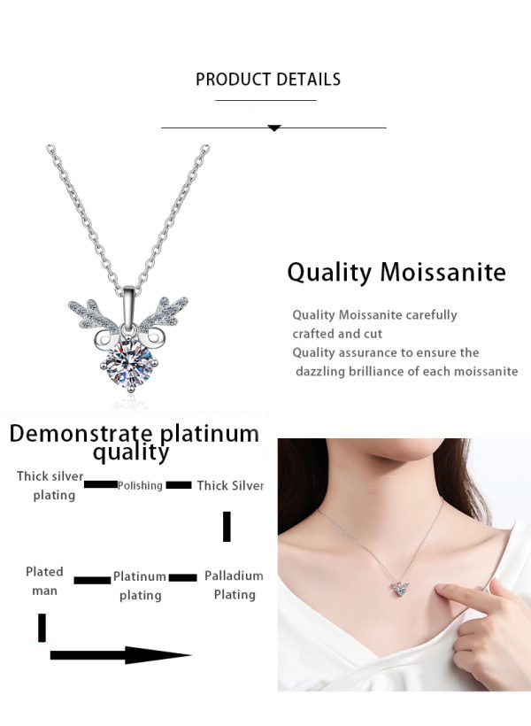 AZ071-X Fashion Luxury Simple Classic 1 CT Moissanite Diamond-set Deer Necklace For Women s925 Sterling Silver Party Jewelry - Image 7