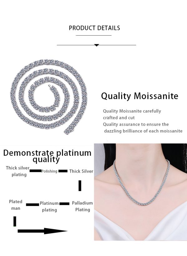 AZ755-X Rhodium Plated 4/3mm All Moissanite Tennis Necklace for Women Simulated Diamond Party Jewelry 925 Sterling Silver Pendant - Image 7