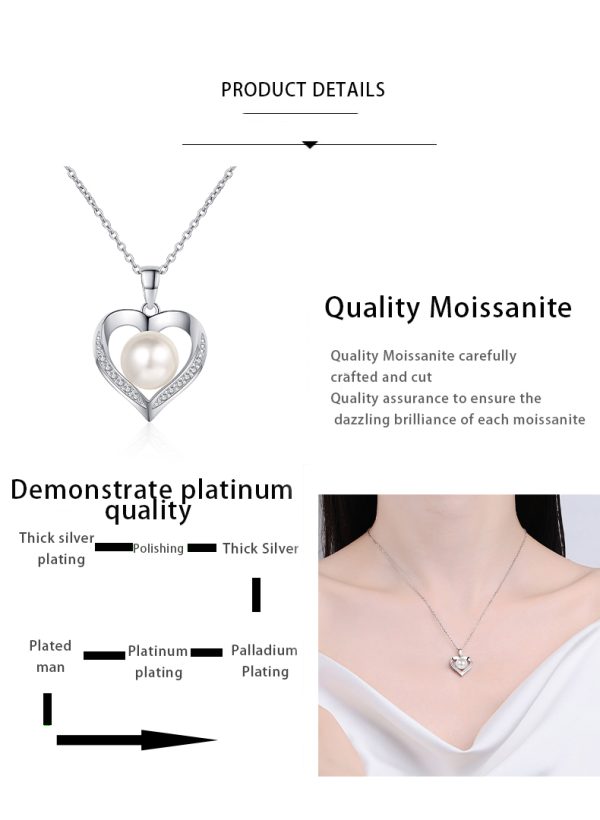 AZ767-X S925 Sterling Silver Natural 9mm Pearl Necklace Set with Moissanite Collar Chain Women - Image 7