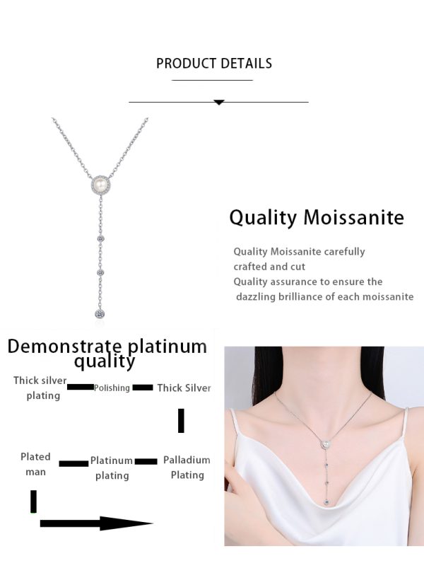 AZ793-X Full Moissanite Pendant Necklace for Women 925 Sterling Silver 8mm Natural Freshwater Pearl Long Tassel Chain Y Shaped Necklaces - Image 7