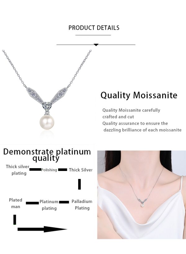 AZ794-X Fashion Luxury Classic Moissanite Diamond-set Pearl Letter V Windmill Necklace Women 925 Silver Party Jewelry Gift - Image 7