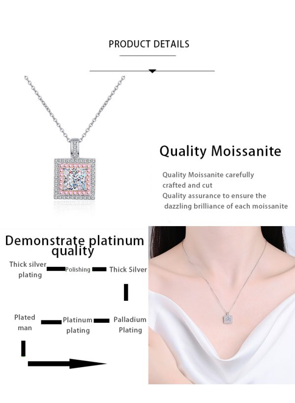 AZ807-X Fashion Trend Luxury Classic Moissanite Diamond-set 1ct Square Necklace Women 925 Silver Party Charms Jewelry Gift - Image 7
