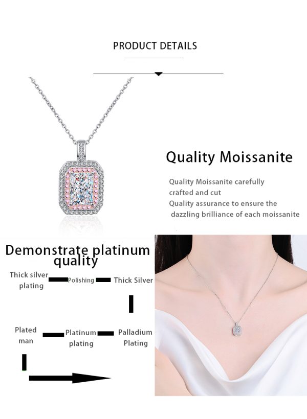 AZ809-X Luxury Platinum Pt950 Necklaces 1 carat Square Sugar Moissanite Diamond Pendant Sweet Temperament for Girlfriend Birthday Gift - Image 7
