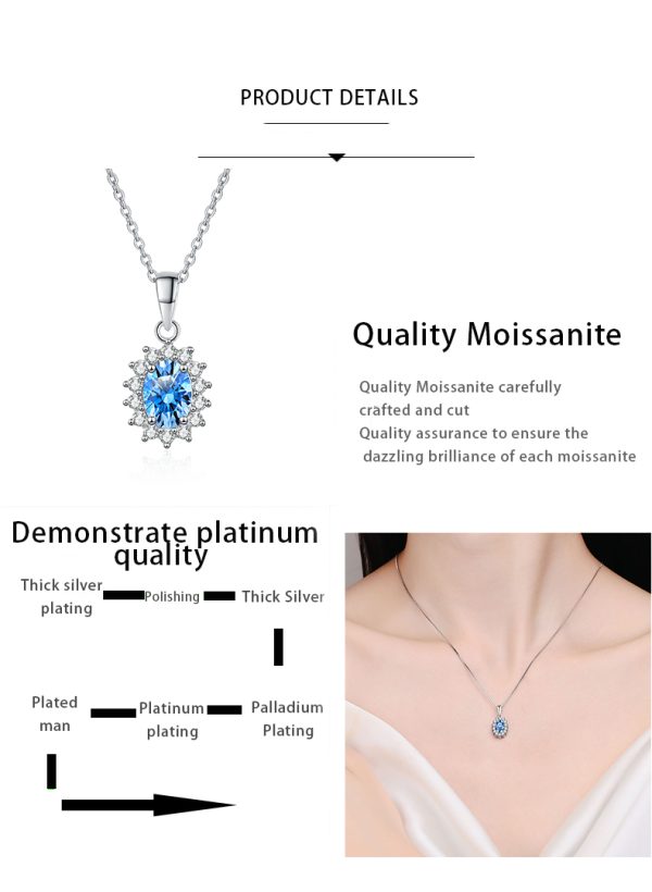 AZ818-X 18K White Gold Platinum PT950 1ct Blue Moissanite Pendant Necklace for Women Statement Drop Design Jewelry - Image 7