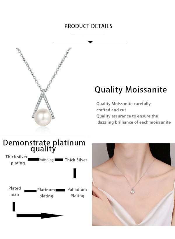 AZ845-X Fashion Luxury Classic Elegant Moissanite Diamond-set Pearl Letter V Necklaces For Women s925 Silver Party Jewelry - Image 7