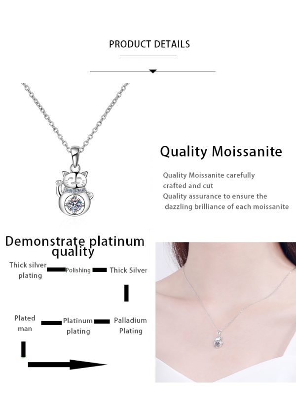AZ085-X 18K White Gold Platinum PT950 0.3ct Moissanite Cat Pendant Necklace for Women High Polished Finish Jewelry - Image 7