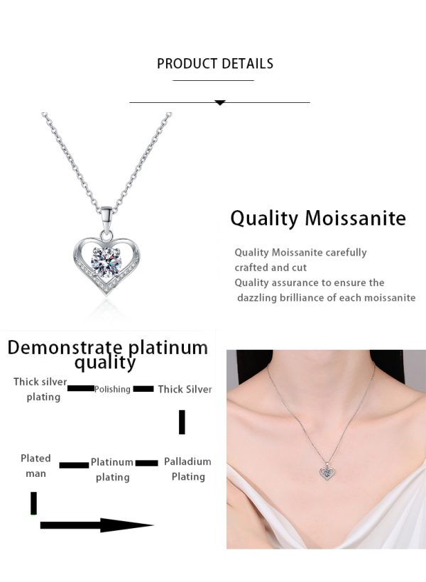 AZ868-X 18K White Gold Platinum Pt950 1 Carat Moissanite Necklace for Women Love Heart Pendant Luxury Collarbone Chain for Girlfriend - Image 7