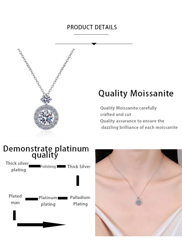 AZ870-X .5CT Moissanite Round Bun Pendant Necklace S925 Sterling Silver Office Chic Minimalist Daily Wear GBA Certified Free Gift Box - Image 7