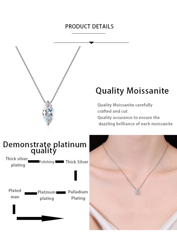 AZ878-X 1CT Marquise Cut Moissanite Necklace for Women Box Chain 5*10mm Stone S925 Sterling Silver Pendant Lab Diamond Jewelry - Image 7