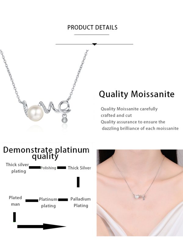 AZ882-X Luxury Cultured Freshwater Pearl Necklace for Women Anniversary Engagement 925 Silver Moissanite LOVE Pendant Jewelry Gifts - Image 7
