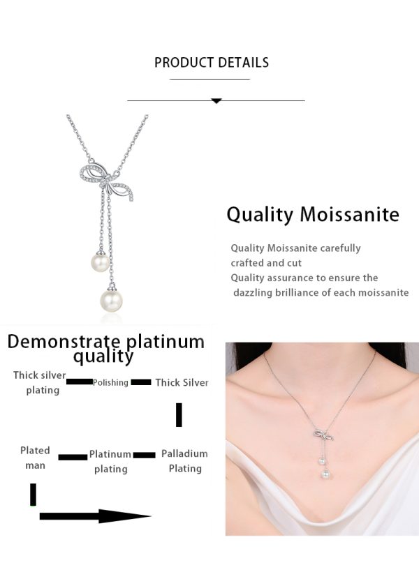 AZ885-X  Diamond Pt950 Platinum Pearl Necklace with Bow Tassel Pendant and Collar Chain for Neck and Chest - Image 7