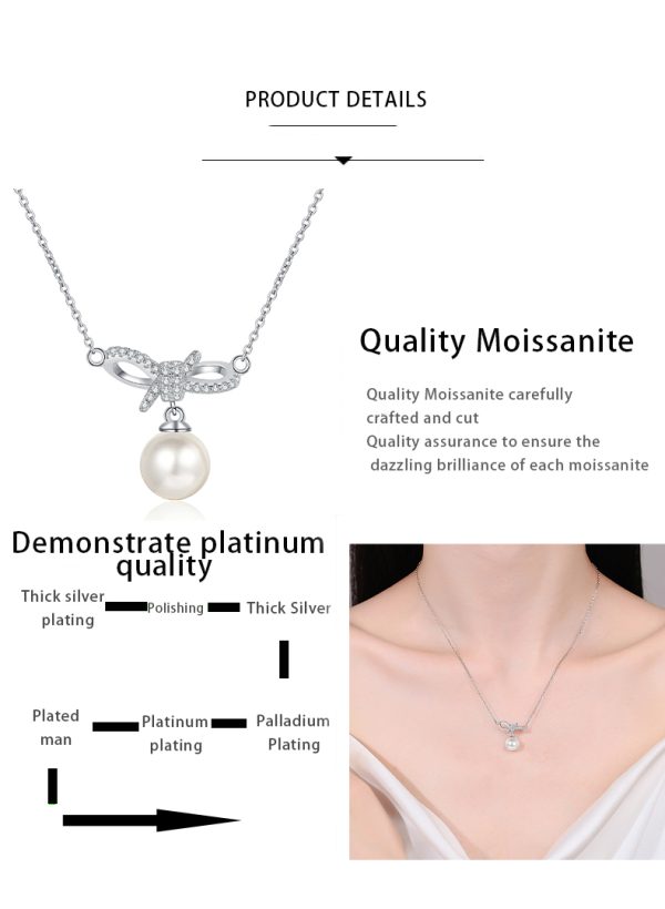 AZ890-X 18K Gold Moissanite Pearl Necklace Bow Sweet Pendant Cute Female Clavicle Chain Plated PT950 Platinum - Image 7