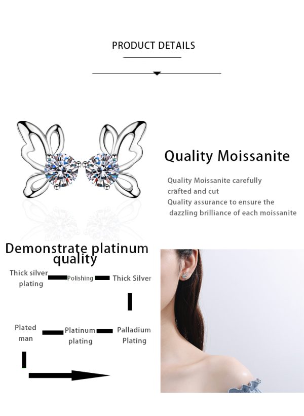 AZ044-E Ribbon Bowknot Tie Moissanite Stud Earrings 925 Sterling Silver 1CT Square Lab Diamond Fine Jewelry For Women Girl Birthday Gift - Image 7