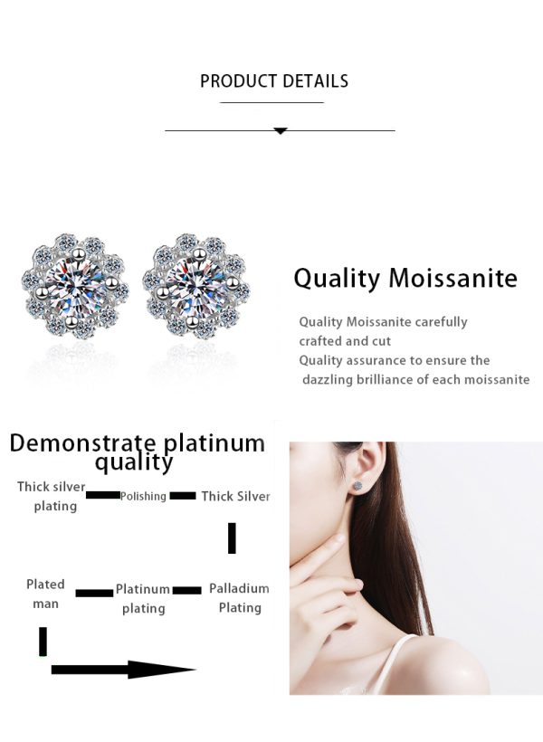 AZ053-E Fine Jewelry Girl 18K White Gold Earplug Stud Earrings for Women Wedding Moissanite Diamond 1ct D Color Daughter Birthday Gift - Image 7