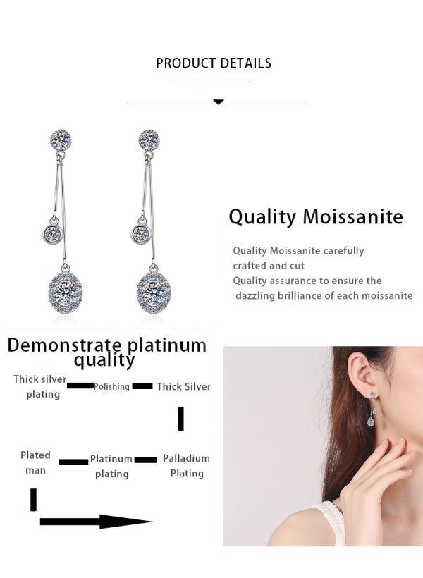 AZ098-E 1CT Moissanite Long Drop Earrings For Women 925 Sterling Silver Brilliant Lab Diamond Brides Bridesmaid Dangling Earrings - Image 7