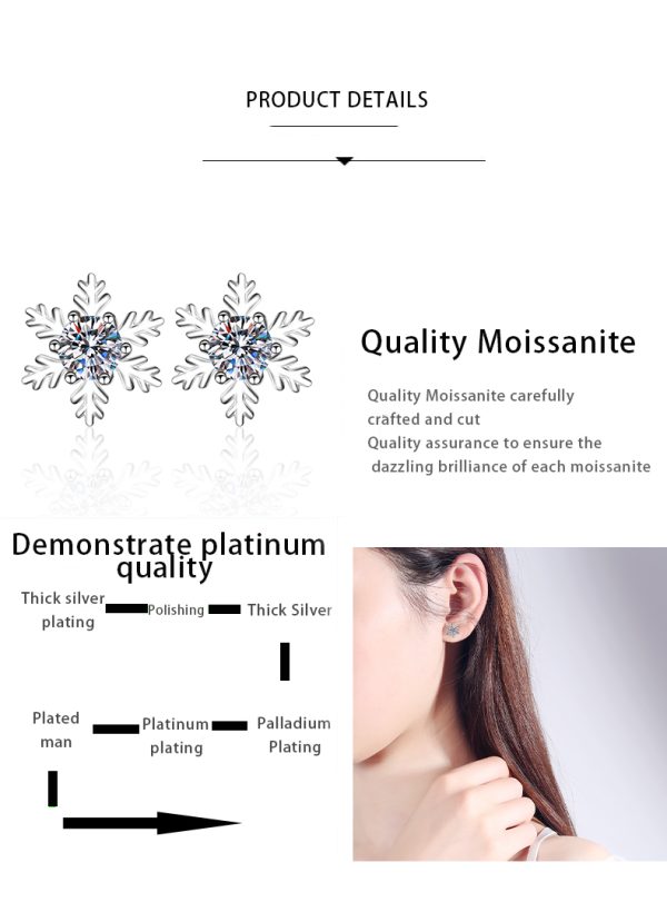 AZ108-E Test Passed Moissanite Stud Earrings Women Snowflake Earring 925 Sterling Silver Plated Rhodium Sparkly Fine Jewelry Gift - Image 7