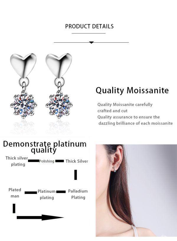 AZ137-E Silver 925 D Color  Moissanite Jewel Earrings Female Heart Shaped Earrings As A Gift For Girlfriend And Wife - Image 7