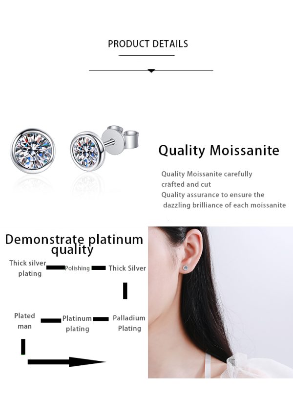 AZ160-E 0.3-1ct 100% Real Moissanite Stud Earrings for Women Bubble Round Sparkling 925 Sterling Silver Earring White Gold Color - Image 7